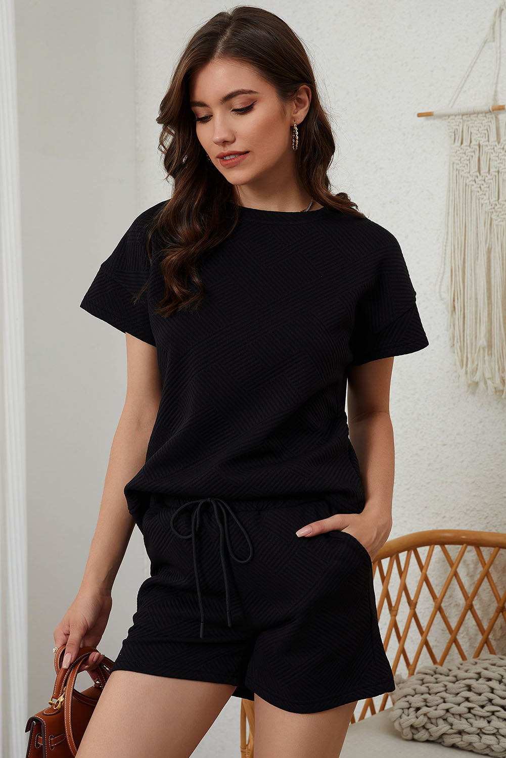 Black Ultra Loose Textured 2pcs Slouchy Outfit