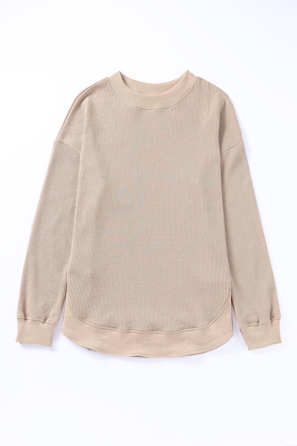 Pink Crew Neck Ribbed Trim Waffle Knit Top