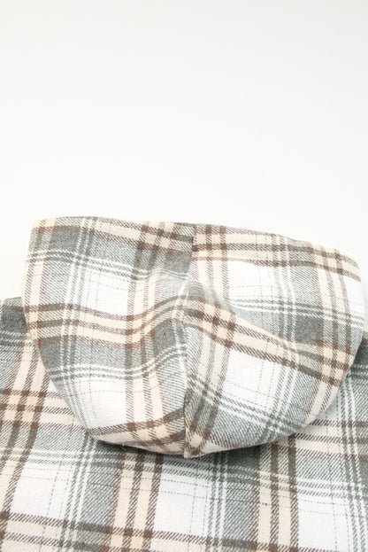 Orange Plaid Pattern Sherpa Lined Hooded Shacket