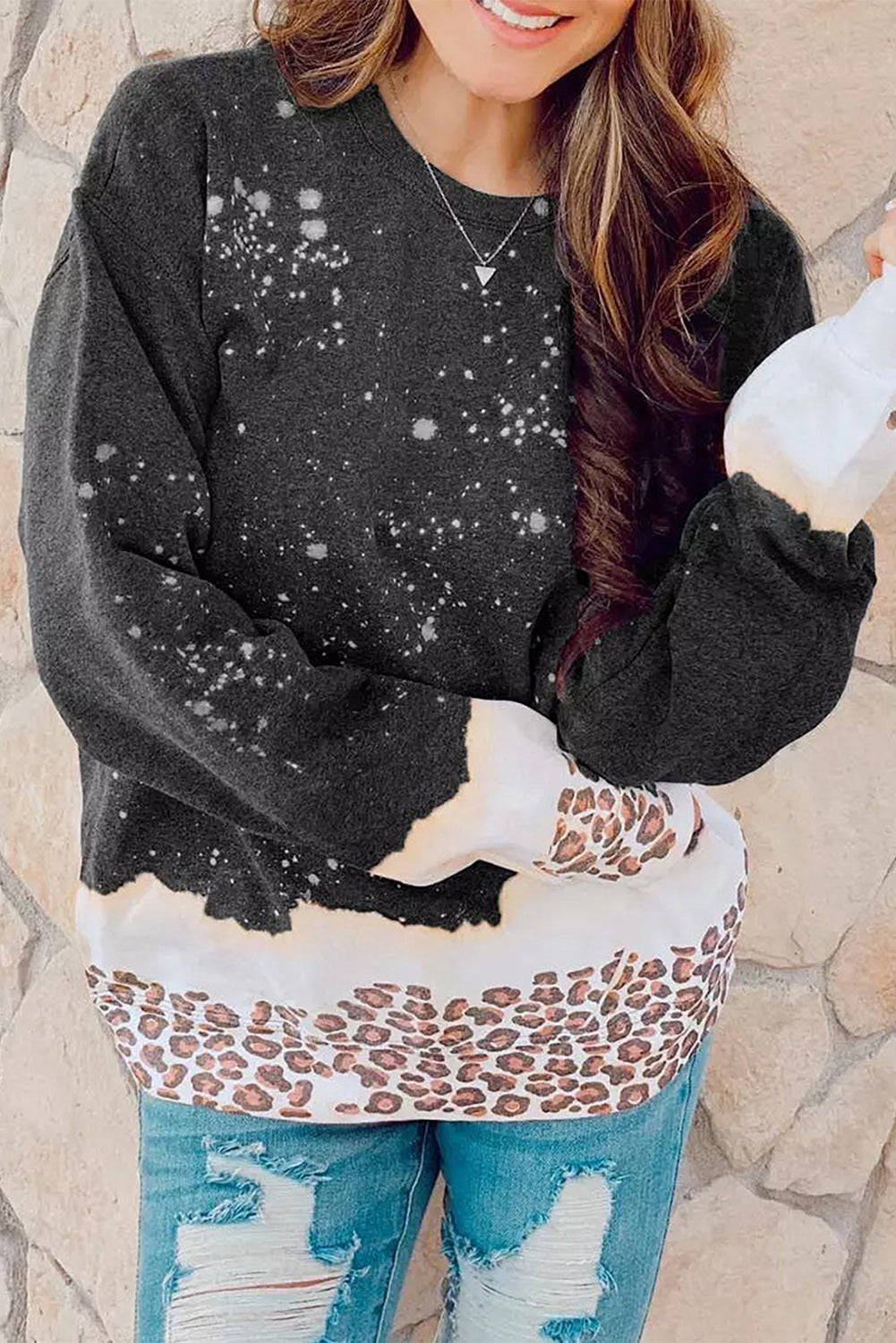 Black Christmas Santa Claus Leopard Print Graphic Sweatshirt