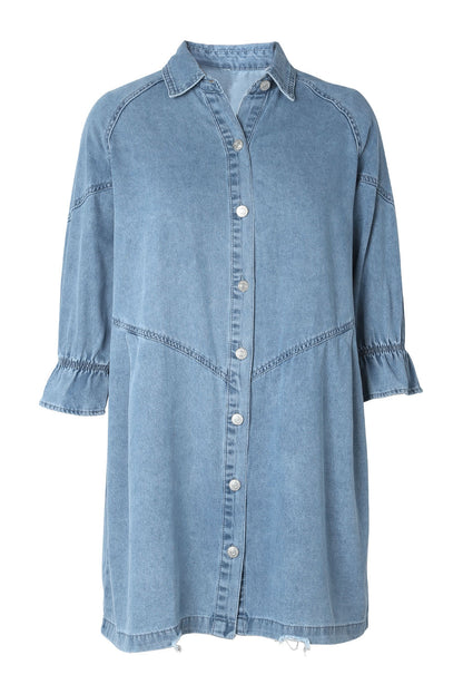 Gray Sequin Nutcracker Graphic Long Sleeve Shirt Denim Dress