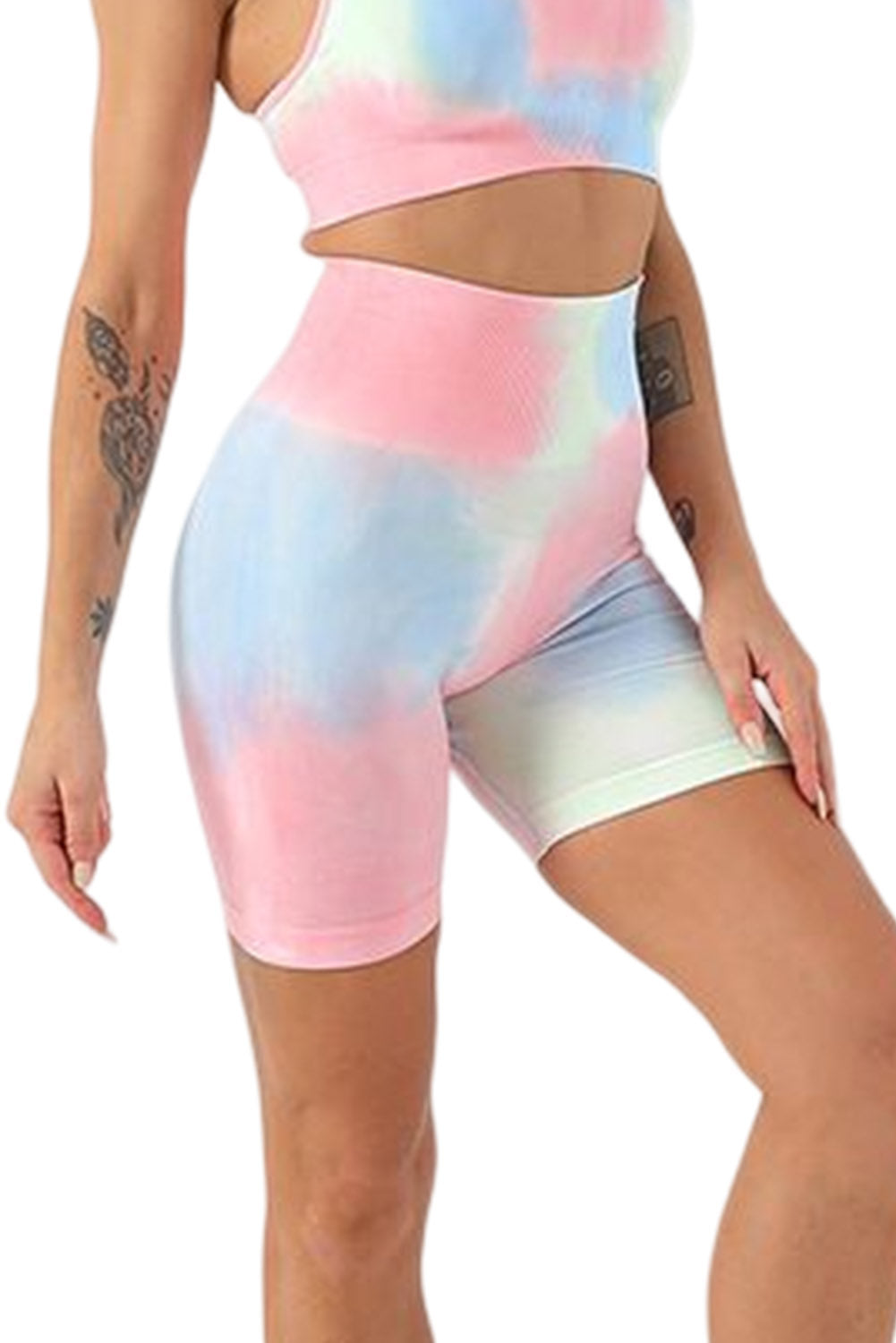 Sky Blue Tie Dye Tummy Control High Waist Skinny Yoga Shorts