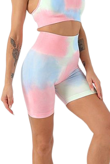Sky Blue Tie Dye Tummy Control High Waist Skinny Yoga Shorts
