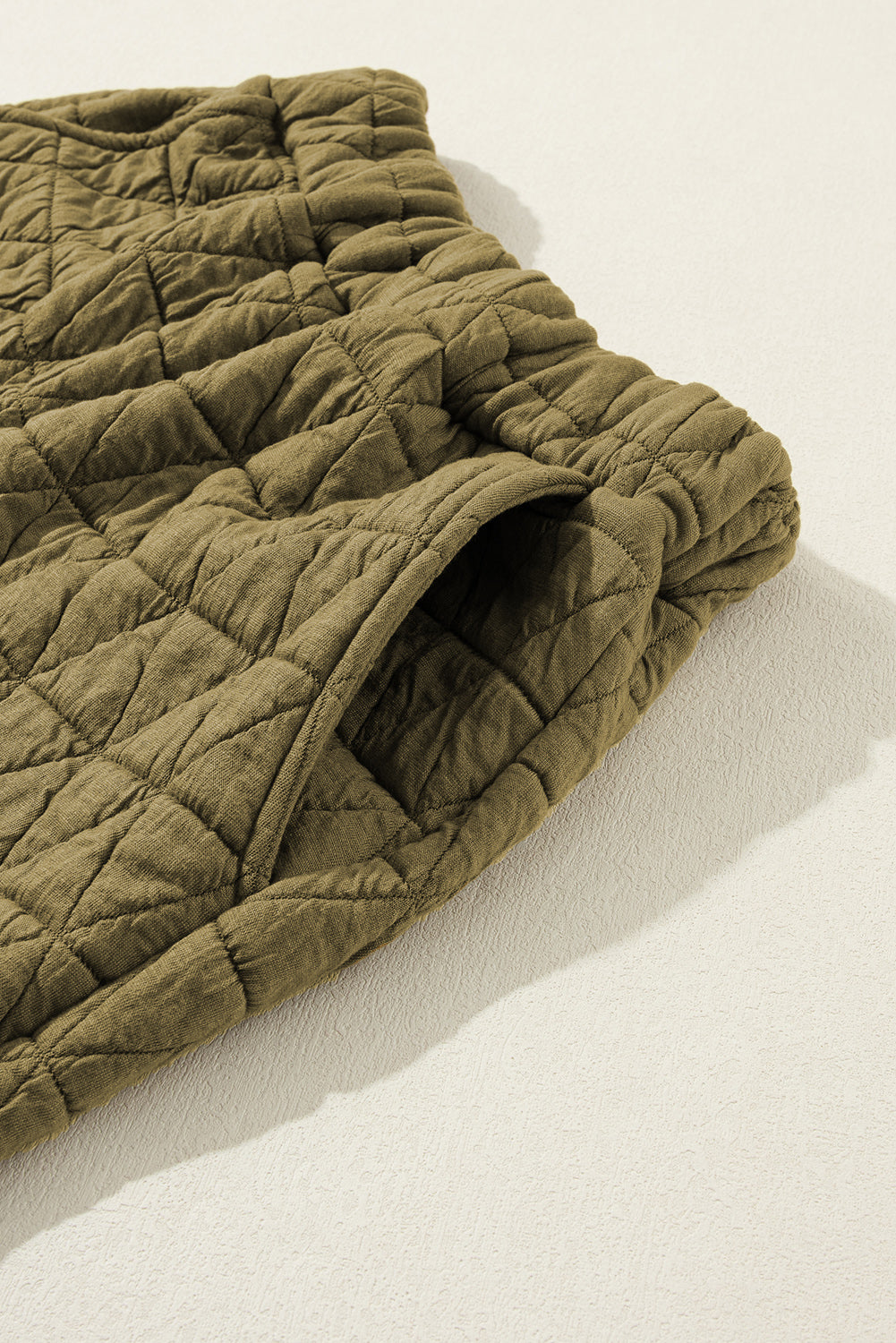 Coffee Solid Color Quilted Kangaroo Pocket Hoodie