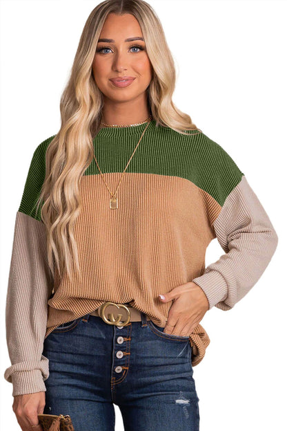 Mineral Red Plus Size Ribbed Colorblock Long Sleeve Top