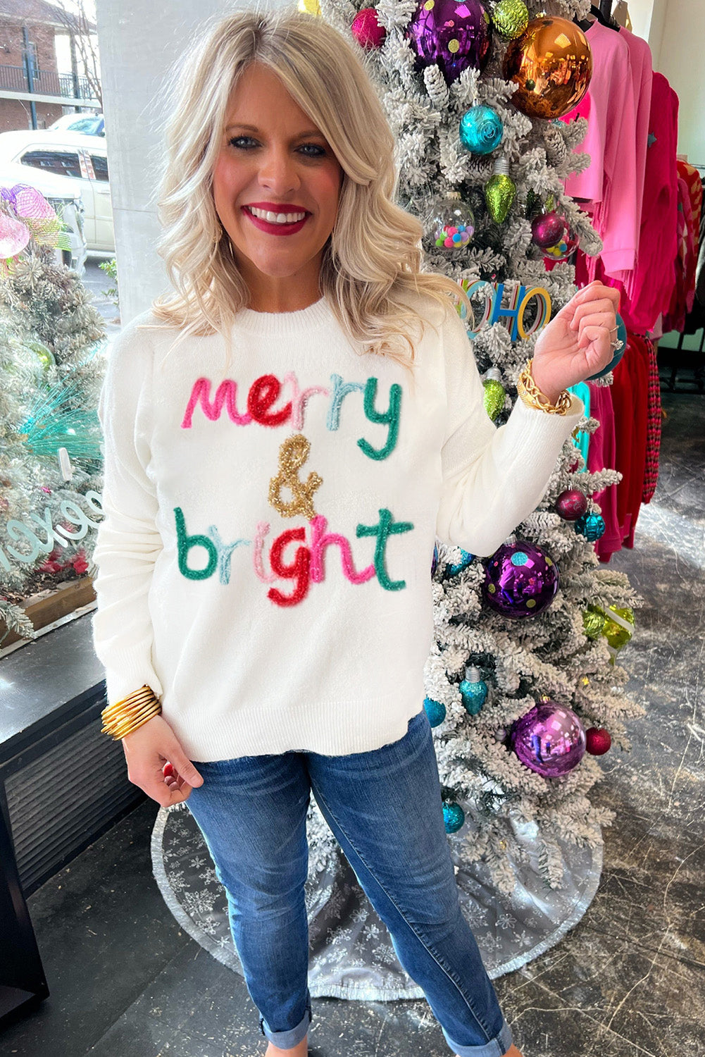 Black Holly Jolly Round Neck Casual Sweater