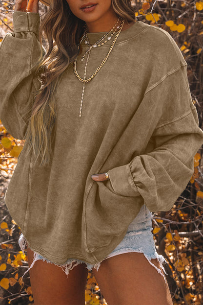 Gray Exposed Seam Twist Open Back Oversized Sweatshirt