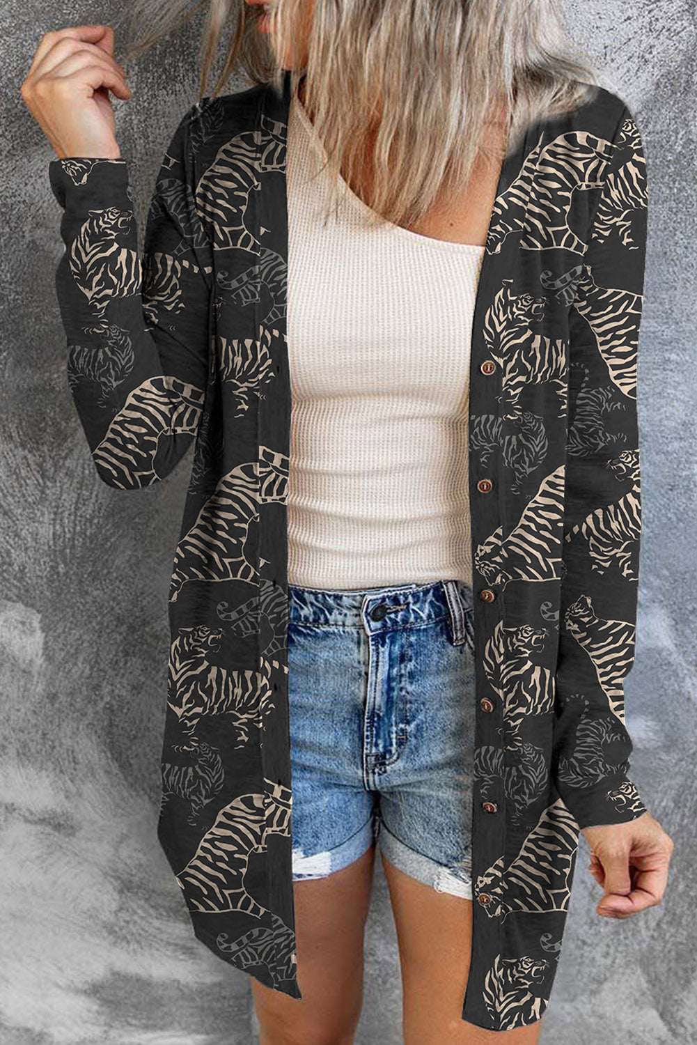 Black Sequined Santa Claus Button Up Cardigan