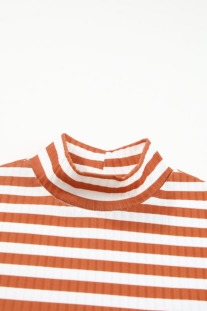 Black Striped Print Textured Knit Long Sleeve Tee