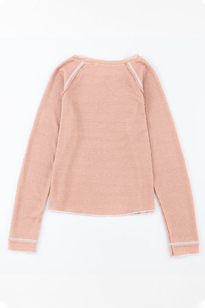 Fiery Red Textured Round Neck Long Sleeve Top