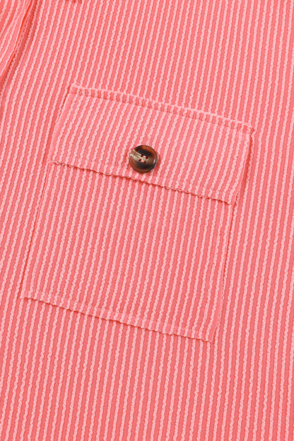 Pink Corded Flap Pocket Henley Top