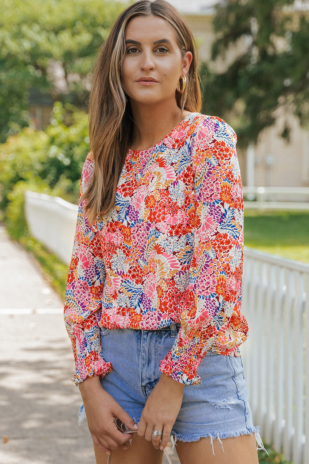 Multicolor Gorgeous Floral Print Tie V Neck Ruffle Dress