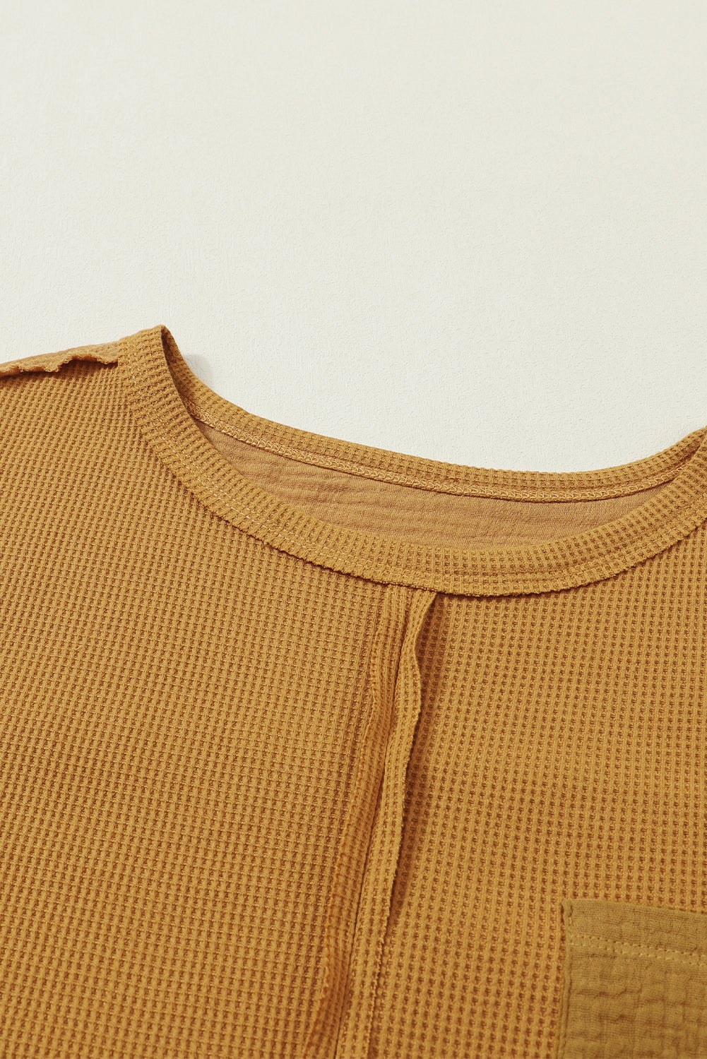 Gray Exposed Seam Patchwork Bubble Sleeve Waffle Knit Top