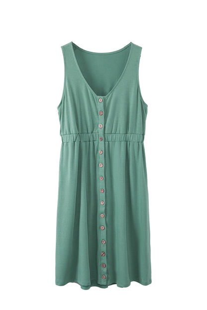 Black Buttons Sleeveless High Waist Mini Dress