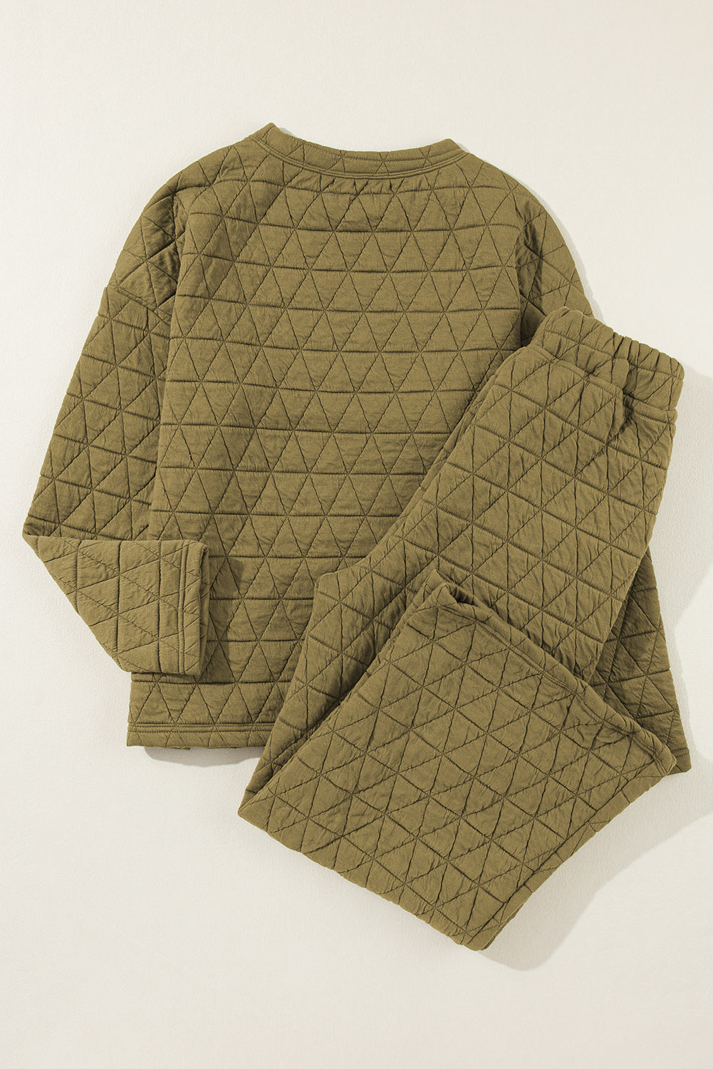Coffee Solid Color Quilted Kangaroo Pocket Hoodie