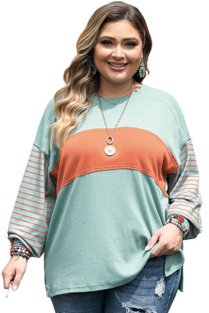 Peach Blossom Colorblock Striped Bishop Sleeve Top