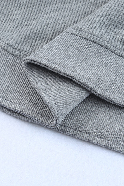 Pink Crew Neck Ribbed Trim Waffle Knit Top