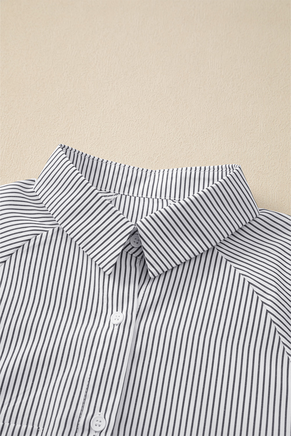 Pink Smocked Cuffed Striped Boyfriend Shirt with Pocket