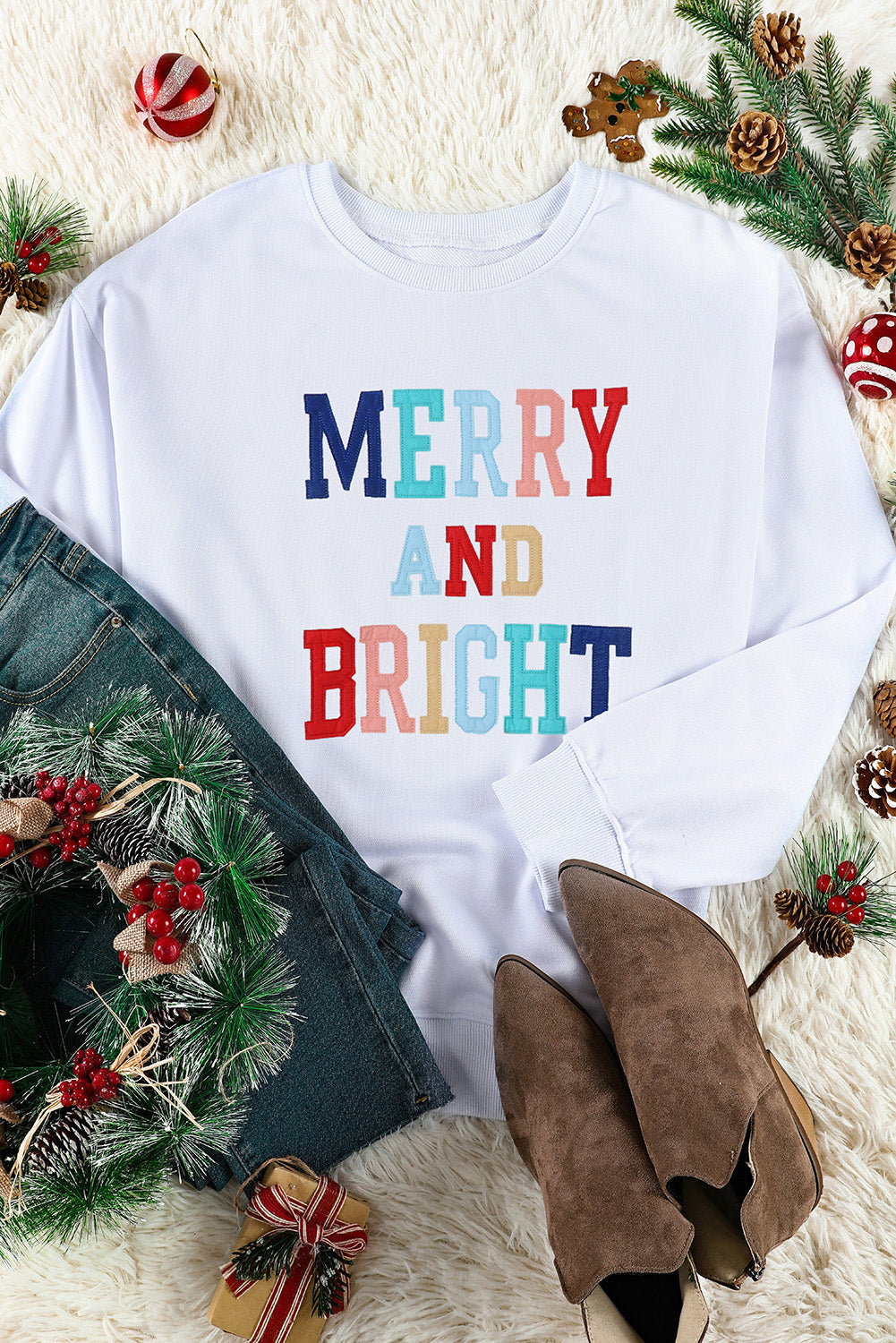 Pink MERRY Alphabet Print Loose Fit Christmas Sweatshirt