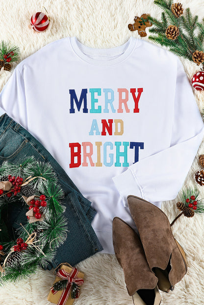 Pink MERRY Alphabet Print Loose Fit Christmas Sweatshirt