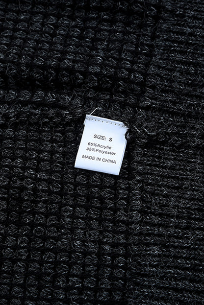 Gray Plaid Knitted Long Open Front Cardigan