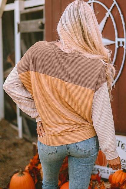 Mineral Red Plus Size Ribbed Colorblock Long Sleeve Top