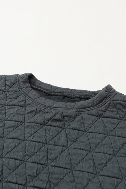 Coffee Solid Color Quilted Kangaroo Pocket Hoodie