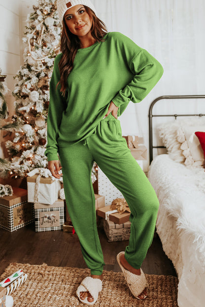 Spinach Green Sequined Christmas Cane Pattern Lounge Sweatsuit