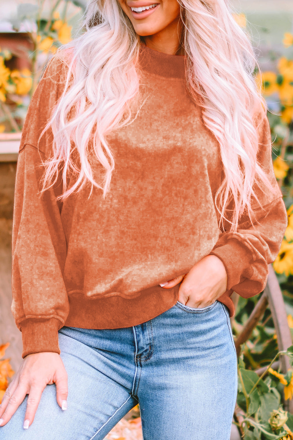 Green Drop Shoulder Crew Neck Pullover Sweatshirt