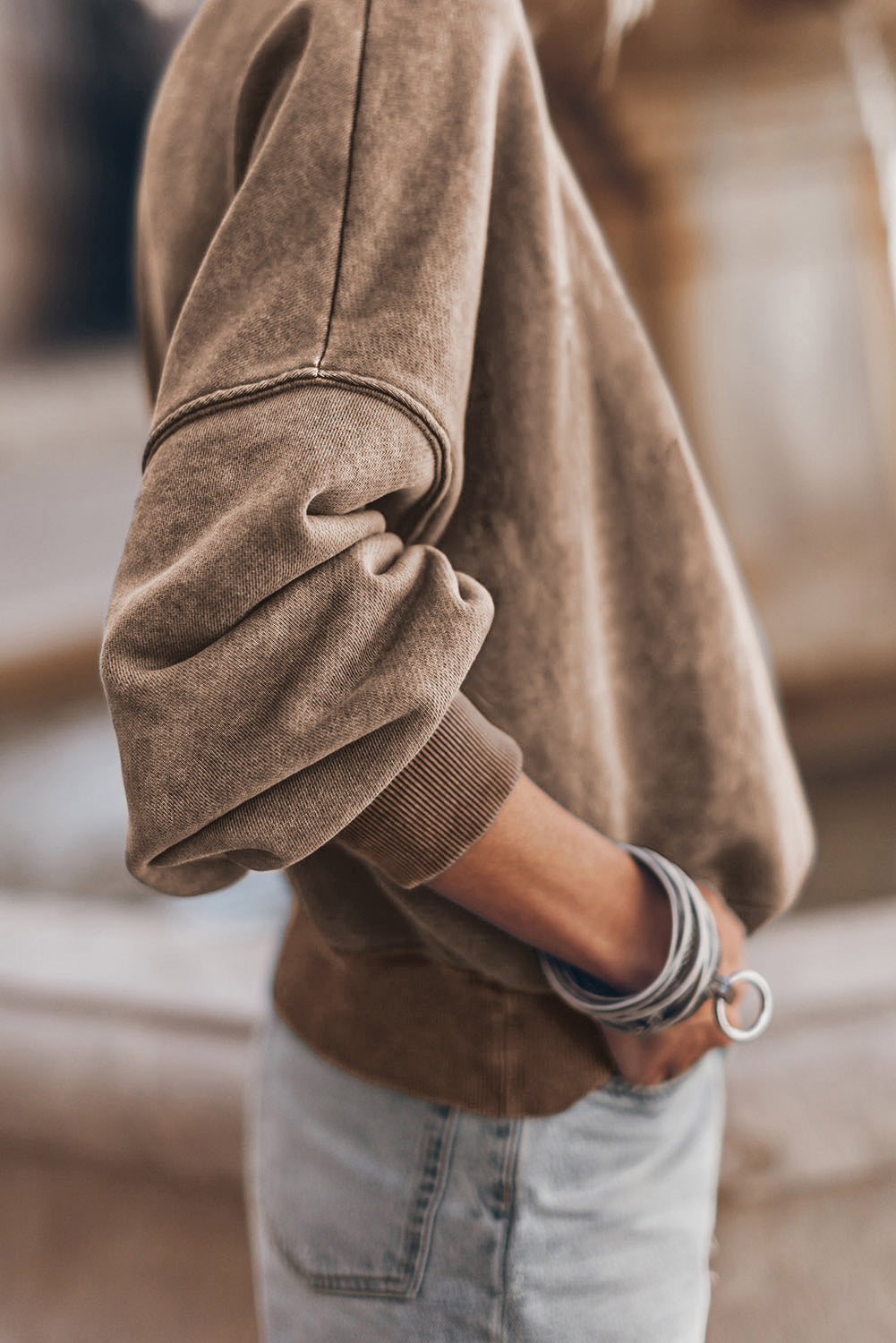 Green Drop Shoulder Crew Neck Pullover Sweatshirt