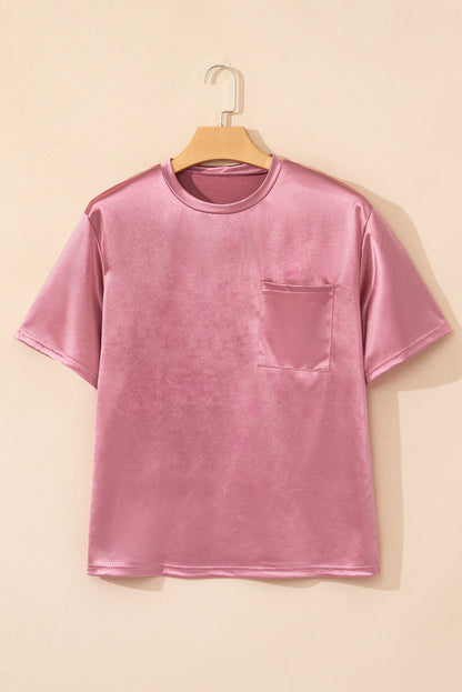 Apricot Glitter Chest Pocket Round Neck Long Sleeve Top