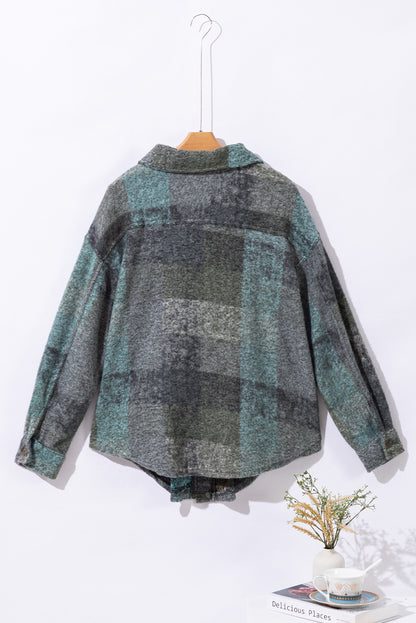 Multicolor Brushed Plaid Buttoned Pullover Oversized Hoodie