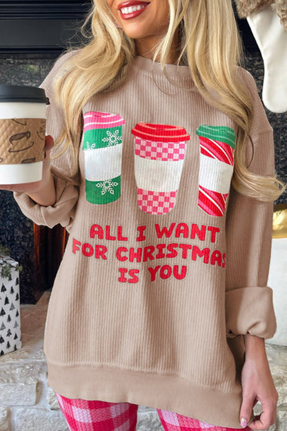 Strawberry Pink IN MY MERRY ERA Loose Fit Corded Sweatshirt