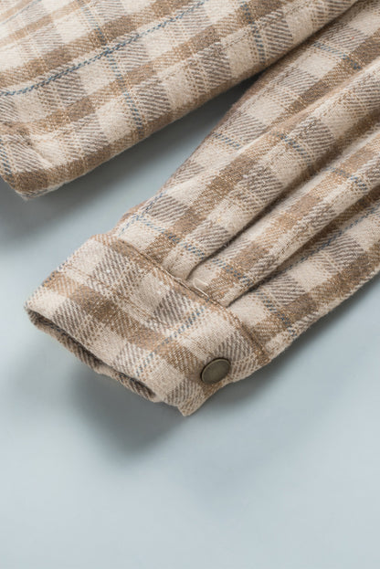 Orange Plaid Pattern Sherpa Lined Hooded Shacket