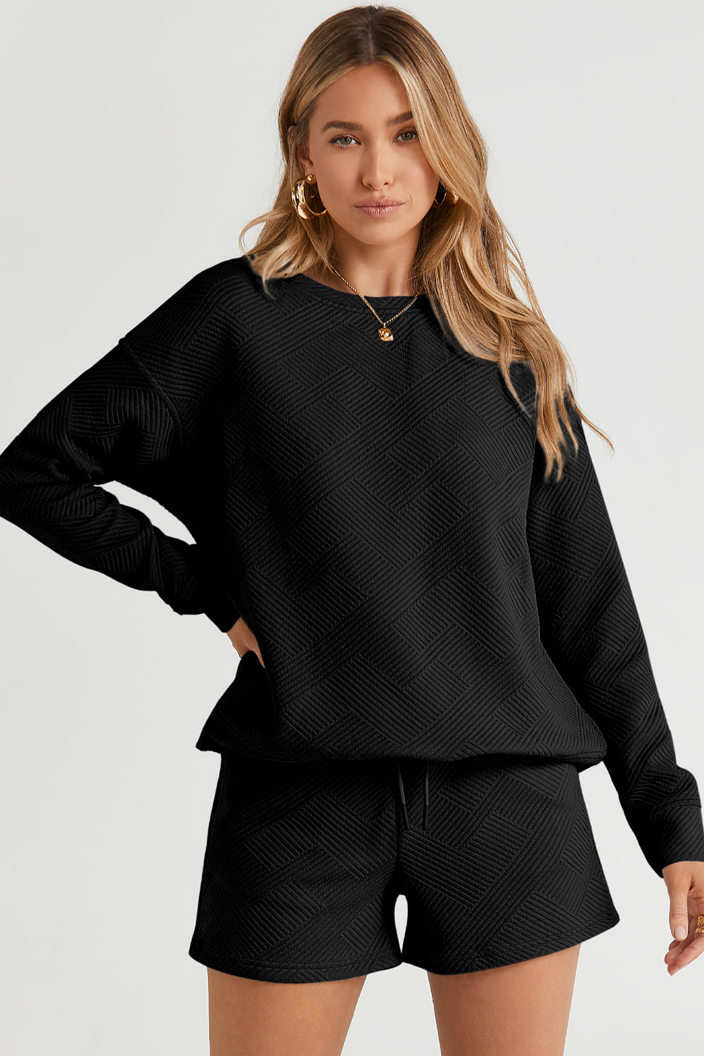 Black Ultra Loose Textured 2pcs Slouchy Outfit