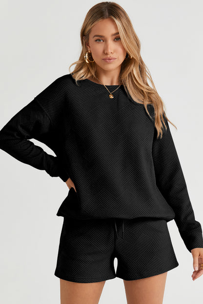 Black Ultra Loose Textured 2pcs Slouchy Outfit