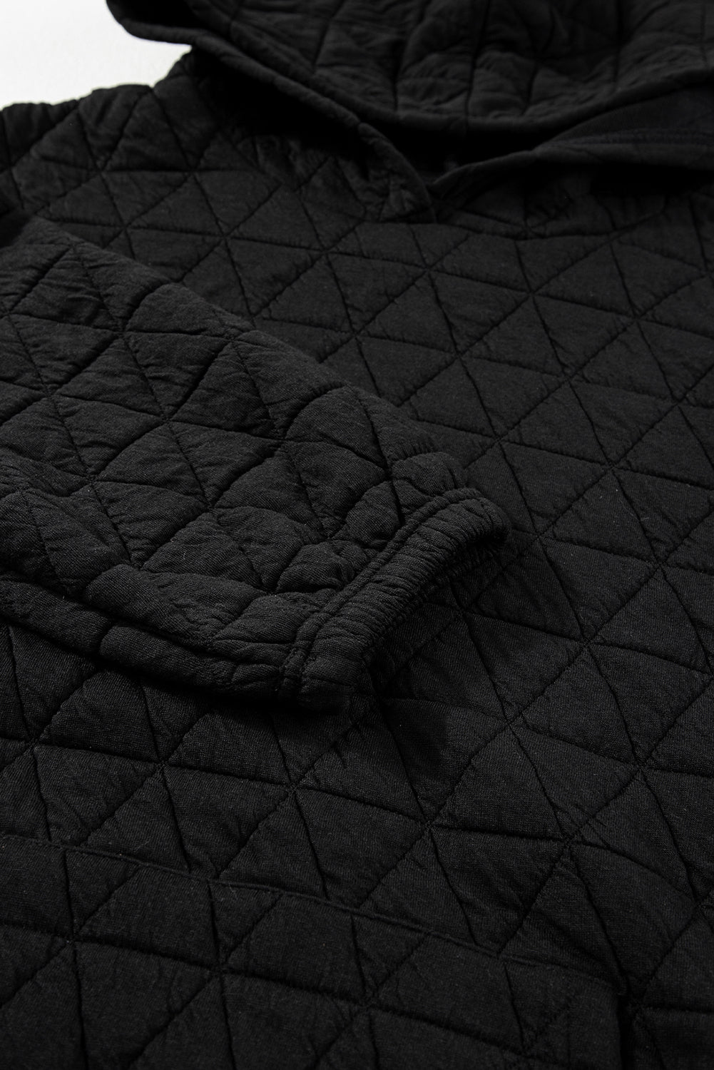 Coffee Solid Color Quilted Kangaroo Pocket Hoodie