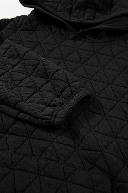 Coffee Solid Color Quilted Kangaroo Pocket Hoodie