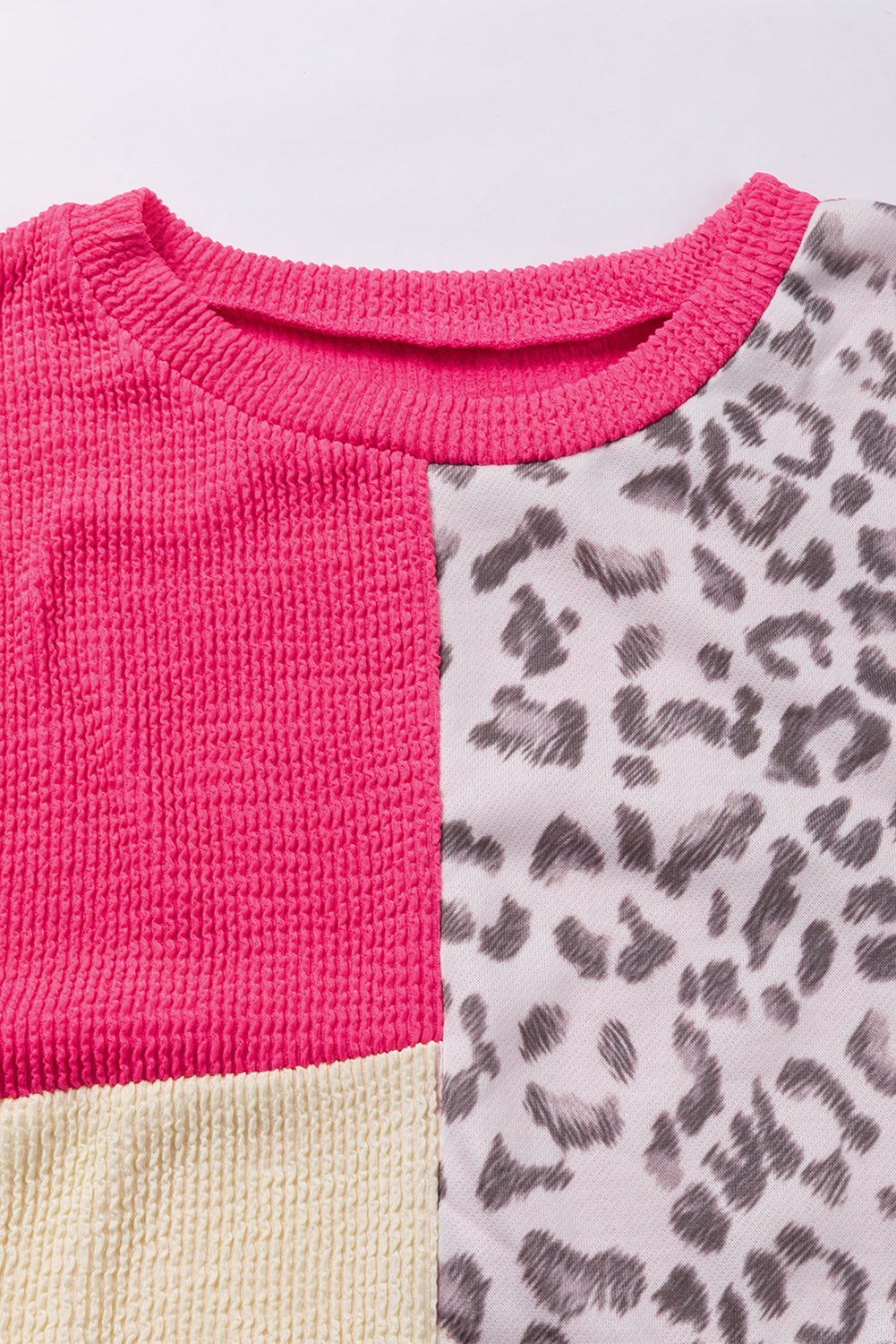 Khaki Ribbed Color Block Leopard Splicing Plus Size Top
