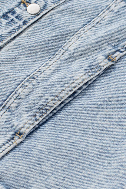 Dark Blue Plus Size Distressed Flap Pocket Denim Jacket