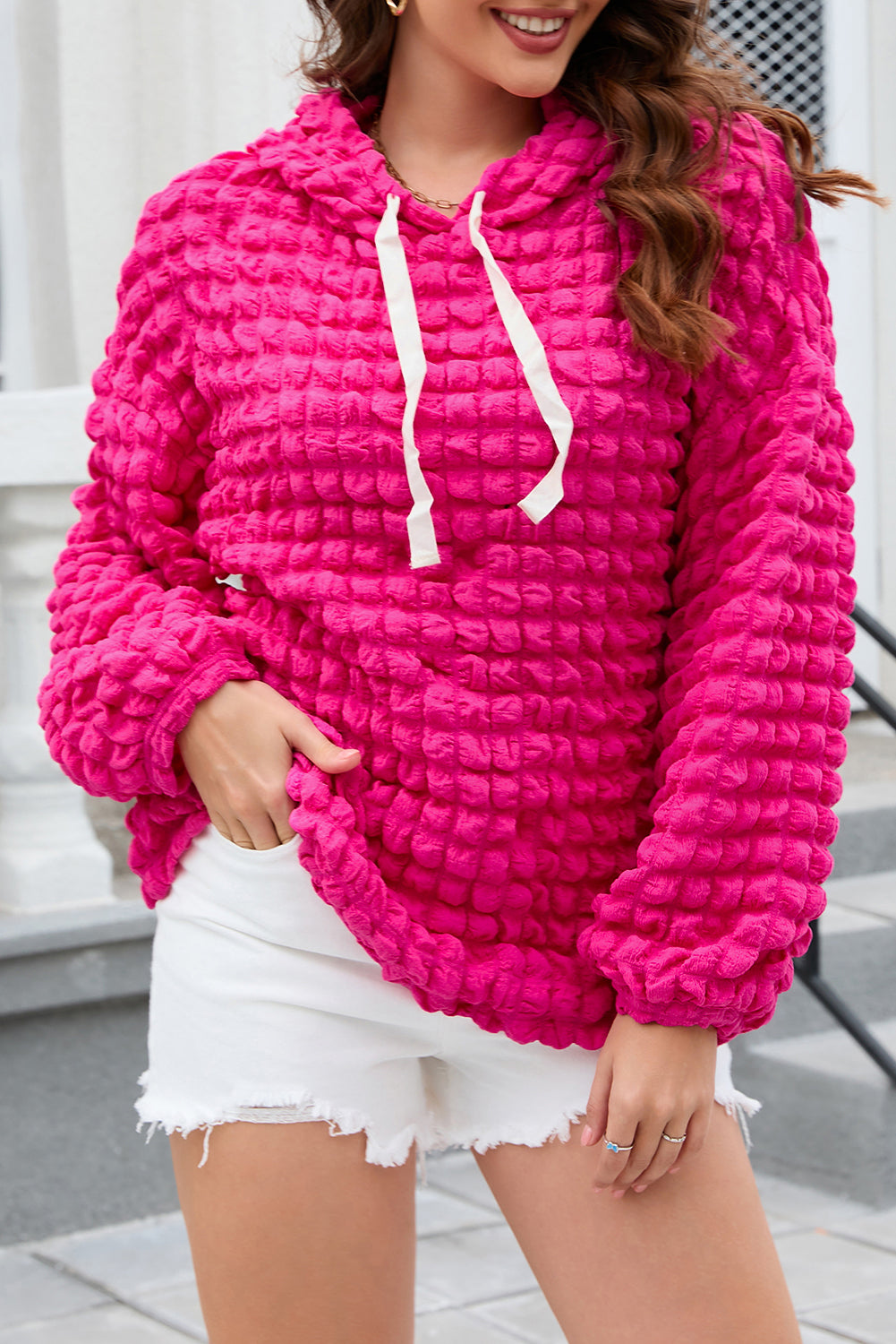 Green Bubble Textured Waffle Hoodie