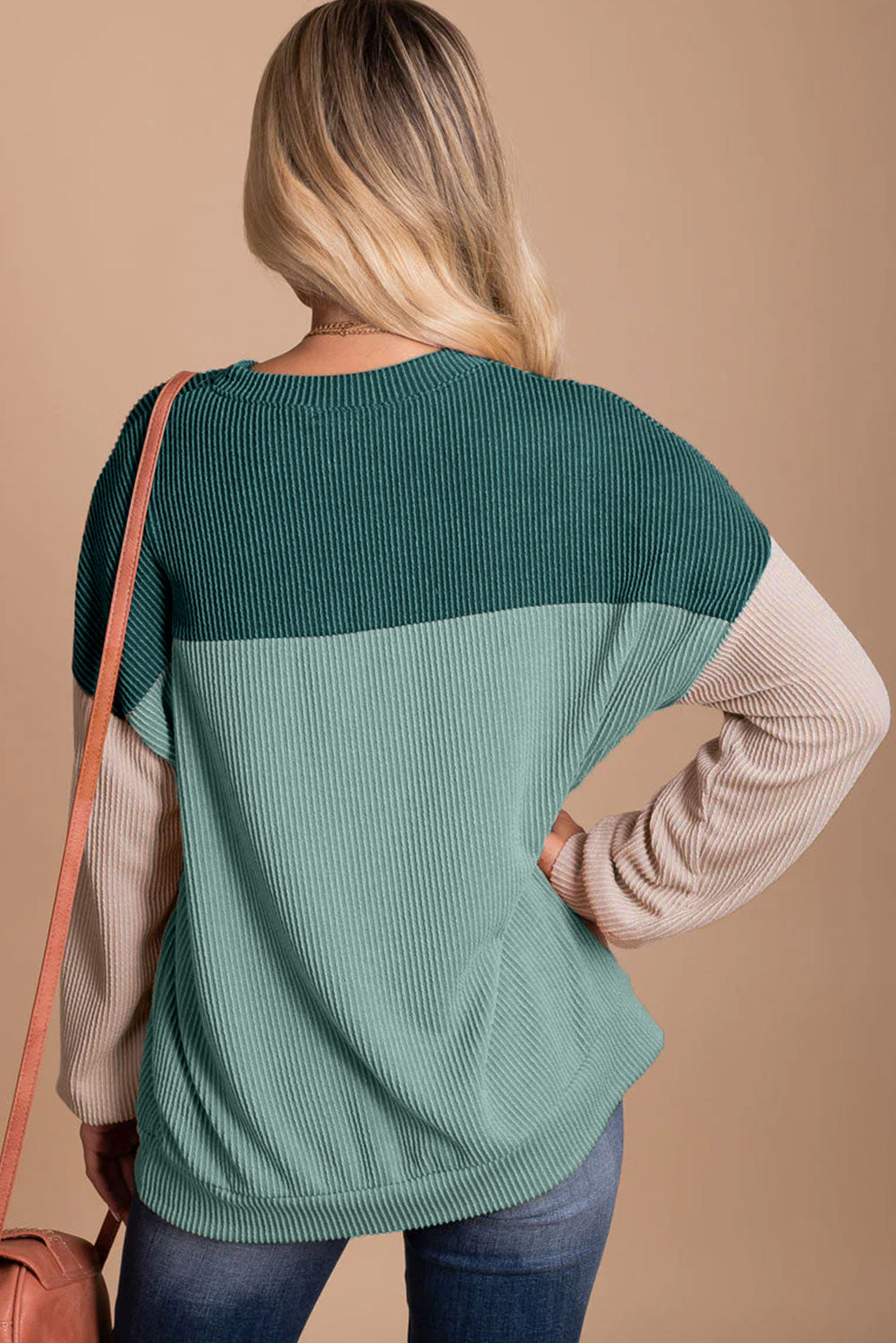 Mineral Red Plus Size Ribbed Colorblock Long Sleeve Top