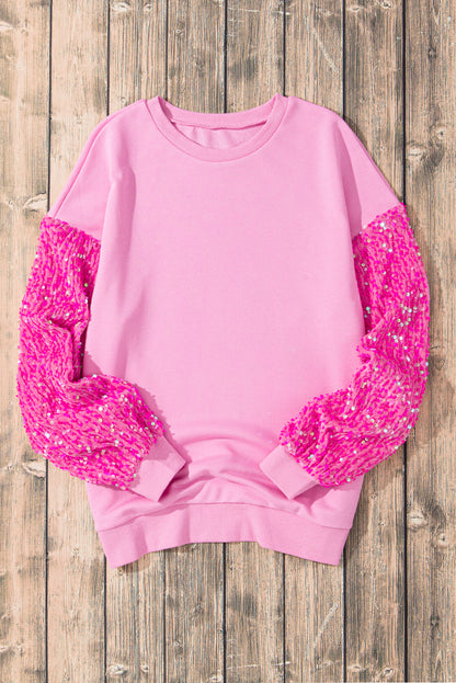 Pink Plus Size Sequin Sleeves Nutcracker Graphic Sweatshirt