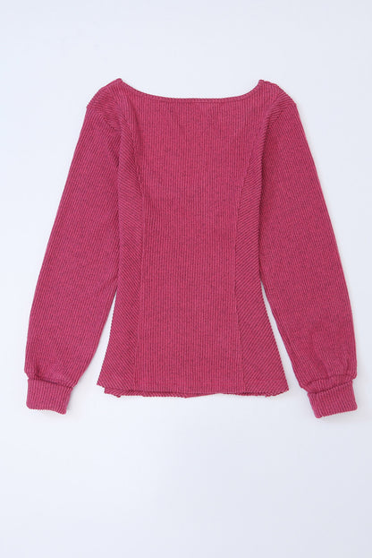 Green U Neck Textured Long Sleeve Top