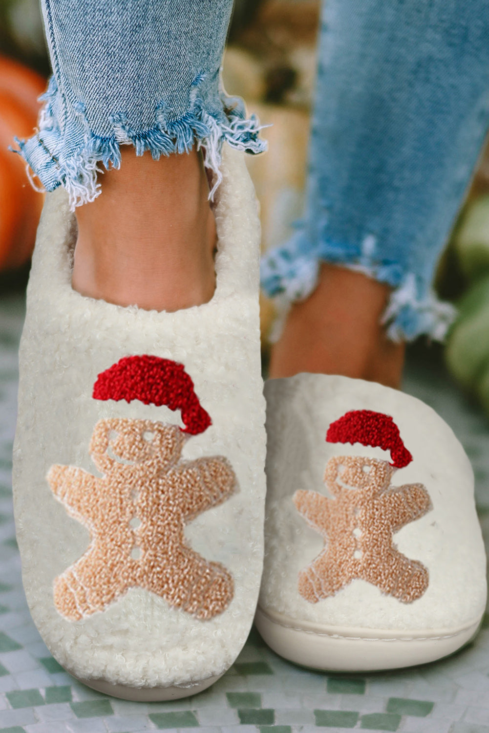 White Christmas Deer Home Indoor Plush Slippers