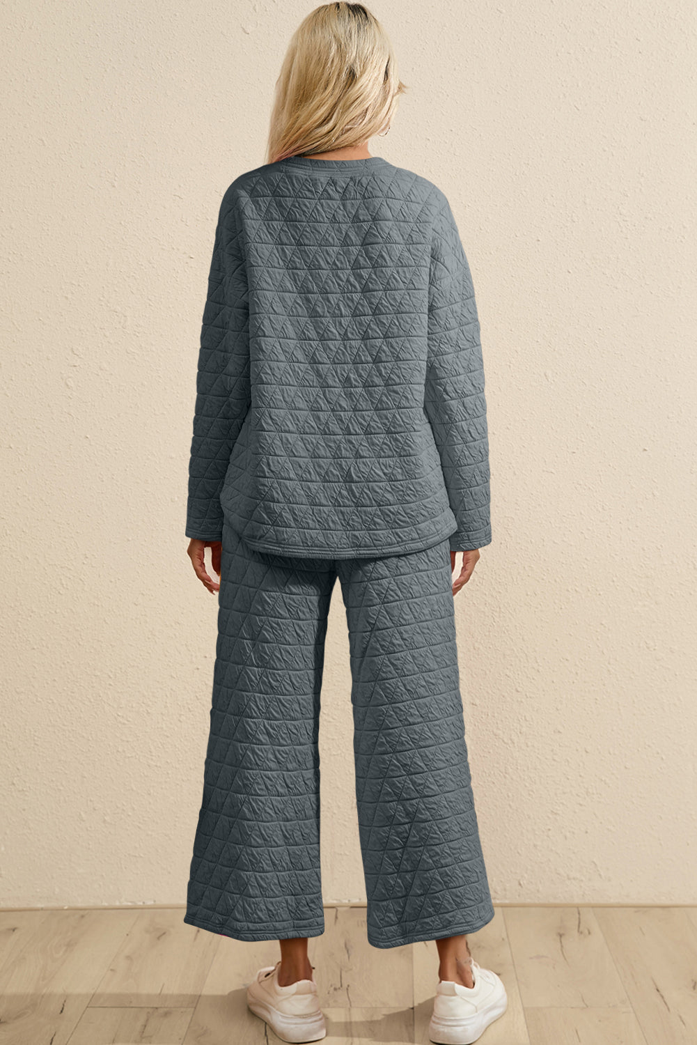 Coffee Solid Color Quilted Kangaroo Pocket Hoodie