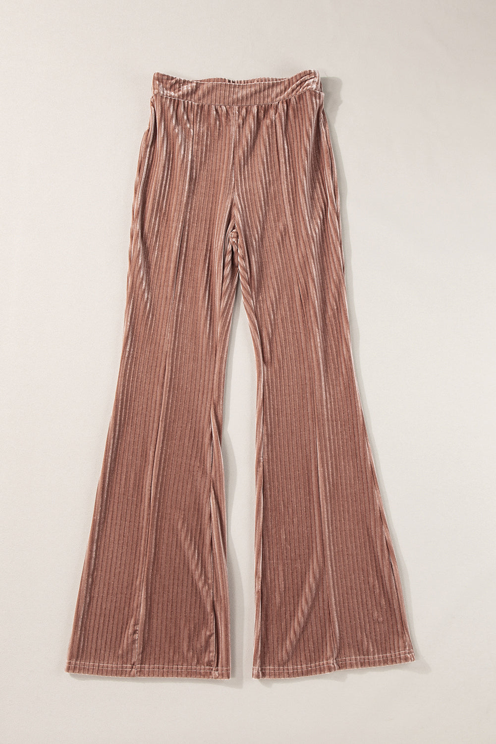 Chestnut Solid Color High Waist Flare Corduroy Pants
