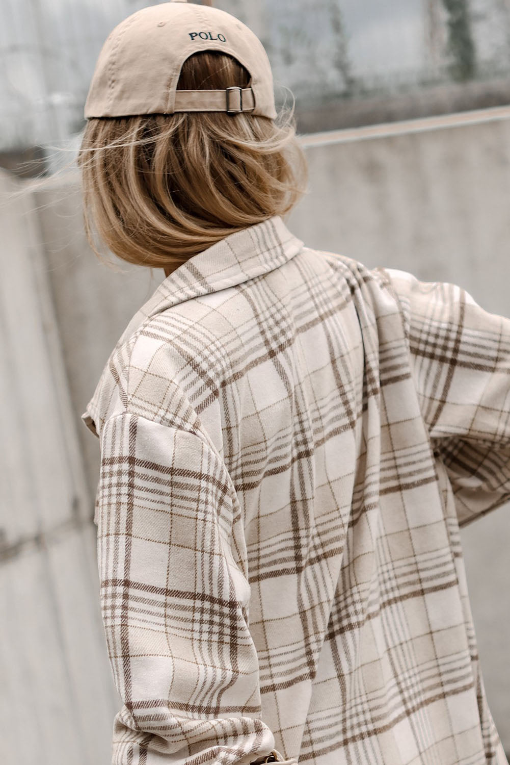 Khaki Printed Plus Size Plaid Print Contrast Hooded Shacket