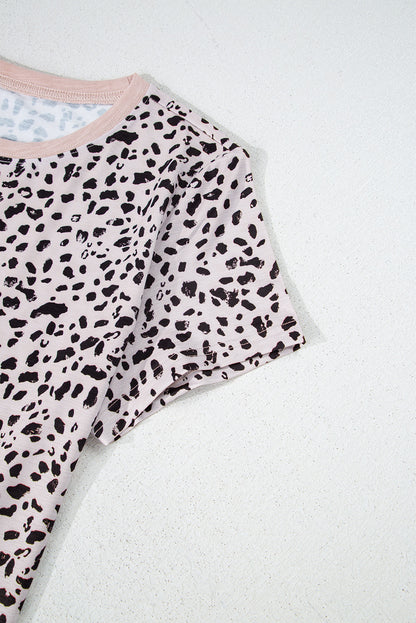 Animal Spotted Print Round Neck Long Sleeve Top