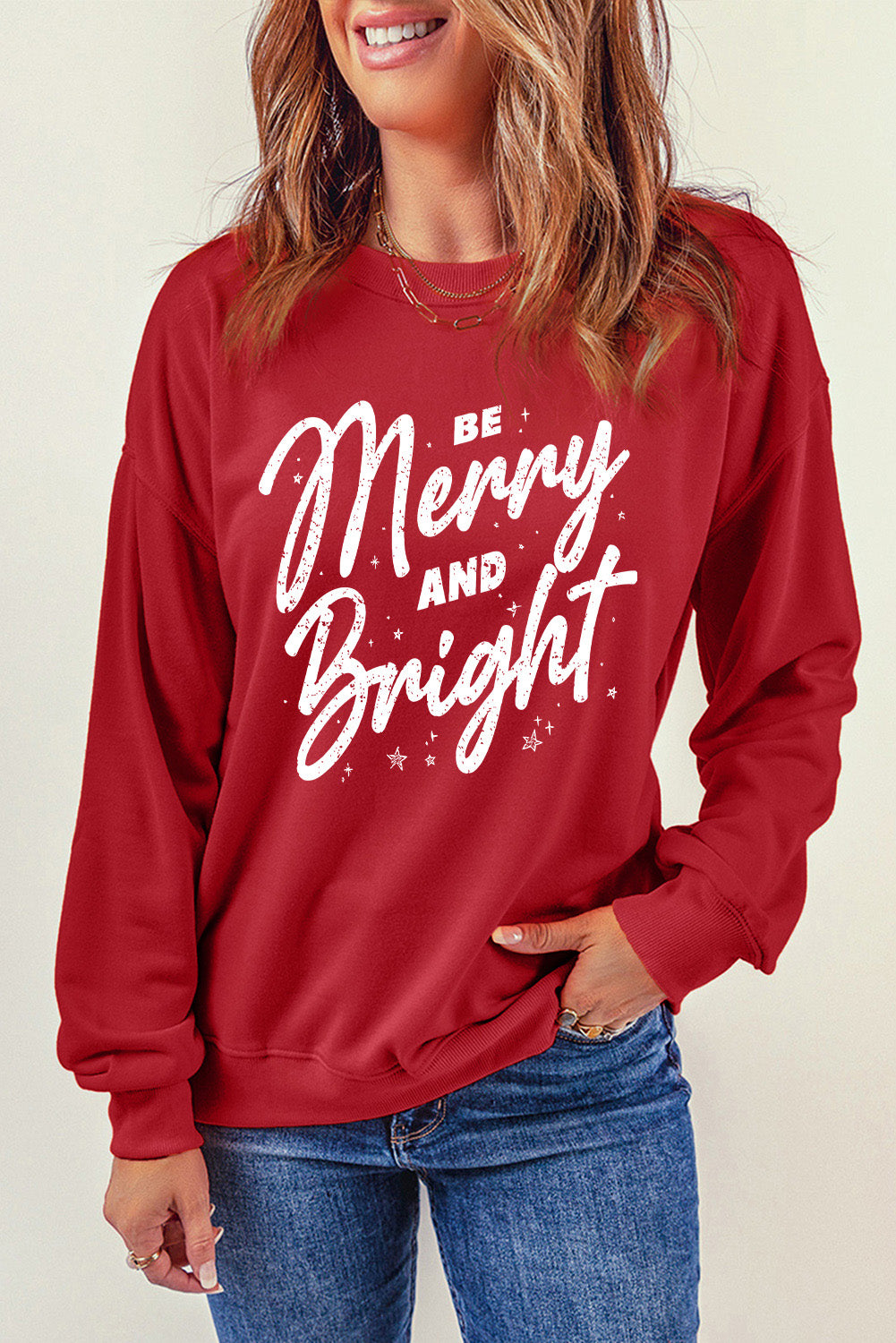 Pink MERRY Alphabet Print Loose Fit Christmas Sweatshirt